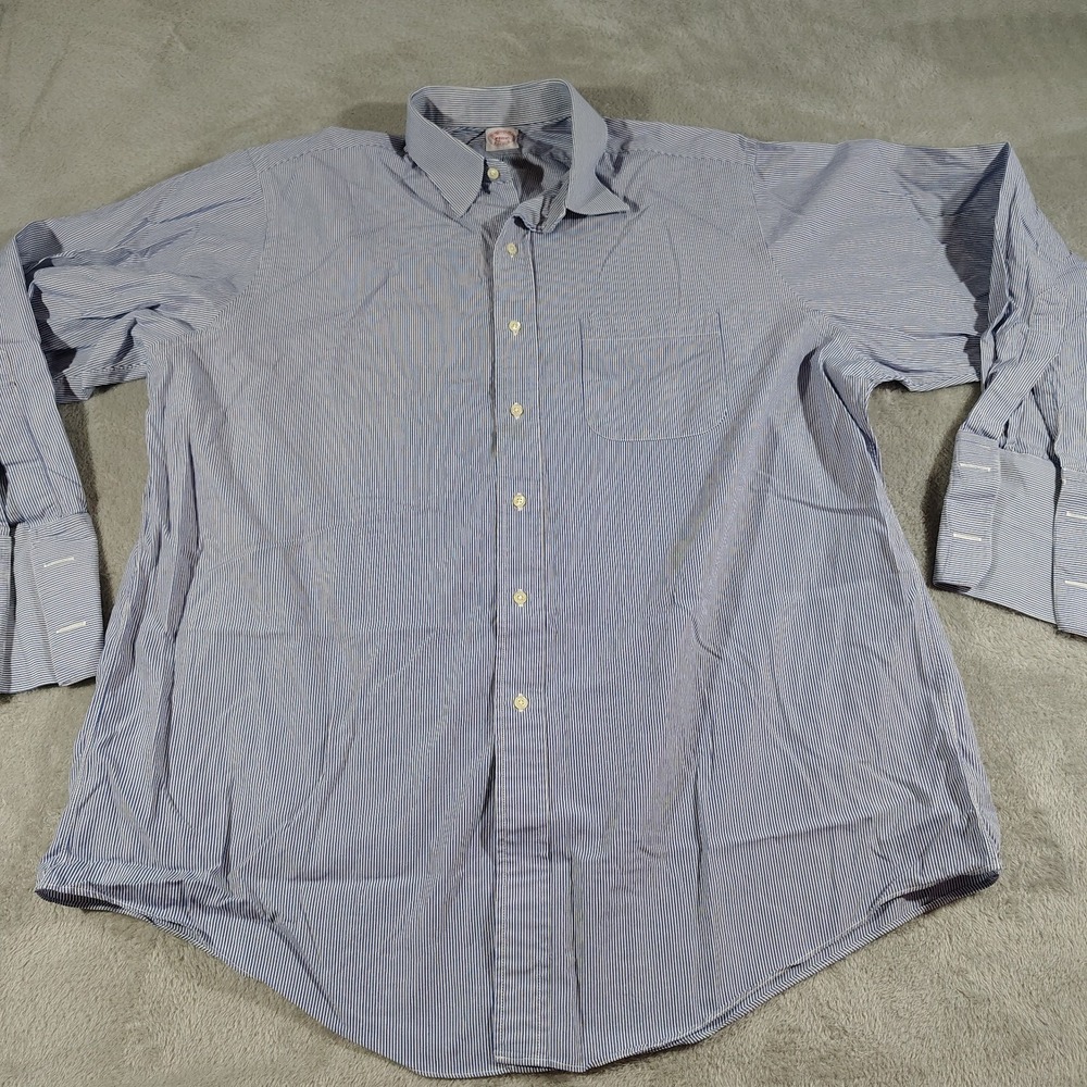 Brooks Brothers Makers Dress Shirt Men 2XL Blue Stripe City Classic Work French